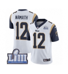 Men's Nike Los Angeles Rams #12 Joe Namath White Vapor Untouchable Limited Player Super Bowl LIII Bound NFL Jersey