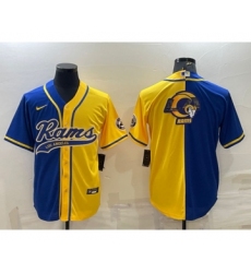 Men's Los Angeles Rams Royal Yellow Split Team Big Logo With Patch Cool Base Stitched Baseball Jersey