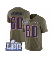 Men's Nike New England Patriots #60 David Andrews Limited Olive 2017 Salute to Service Super Bowl LIII Bound NFL Jersey