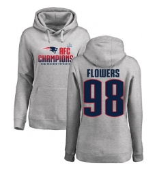 Women's Nike New England Patriots #98 Trey Flowers Heather Gray 2017 AFC Champions Pullover Hoodie