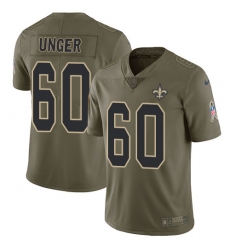 Youth Nike New Orleans Saints #60 Max Unger Limited Olive 2017 Salute to Service NFL Jersey
