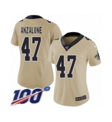 Women's New Orleans Saints #47 Alex Anzalone Limited Gold Inverted Legend 100th Season Football Jersey