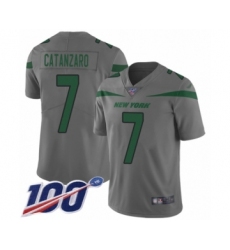 Men's New York Jets #7 Chandler Catanzaro Limited Gray Inverted Legend 100th Season Football Jersey