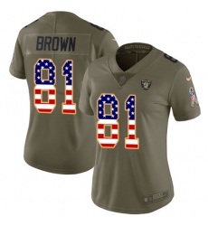 Women's Nike Oakland Raiders #81 Tim Brown Limited Olive/USA Flag 2017 Salute to Service NFL Jersey