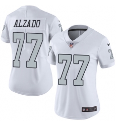 Women's Nike Oakland Raiders #77 Lyle Alzado Limited White Rush Vapor Untouchable NFL Jersey