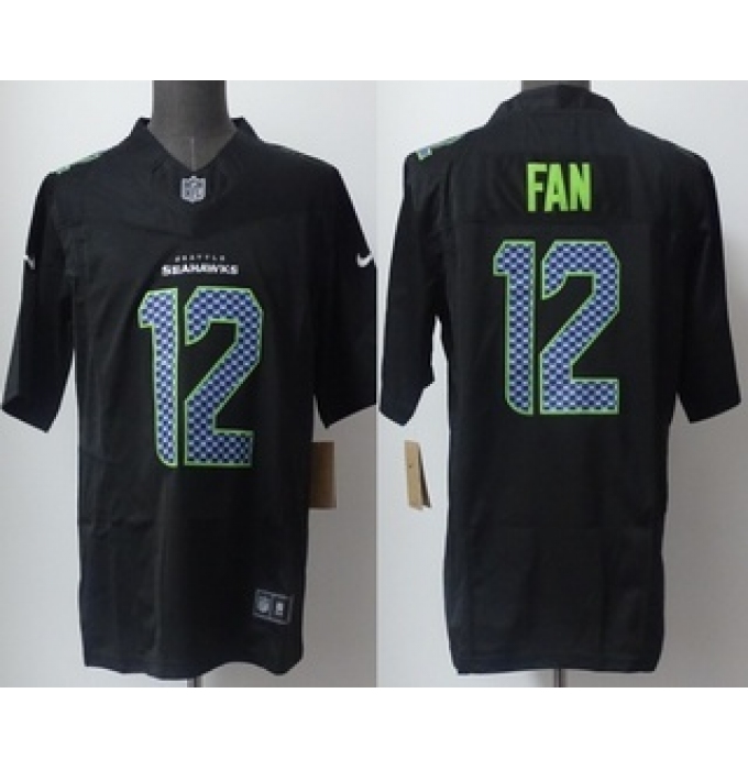 Men's Seattle Seahawks #12 Fan Limited Black Fashion FUSE Vapor Jersey