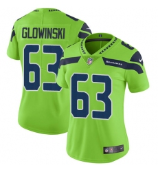 Women's Nike Seattle Seahawks #63 Mark Glowinski Limited Green Rush Vapor Untouchable NFL Jersey