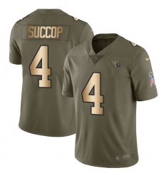 Youth Nike Tennessee Titans #4 Ryan Succop Limited Olive/Gold 2017 Salute to Service NFL Jersey