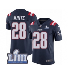 Youth Nike New England Patriots #28 James White Limited Navy Blue Rush Vapor Untouchable Super Bowl LIII Bound NFL Jersey