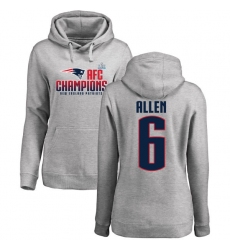 Women's Nike New England Patriots #6 Ryan Allen Heather Gray 2017 AFC Champions Pullover Hoodie
