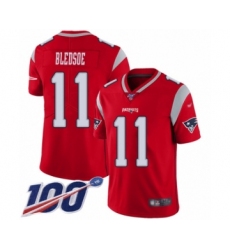 Men's New England Patriots #11 Drew Bledsoe Limited Red Inverted Legend 100th Season Football Jersey