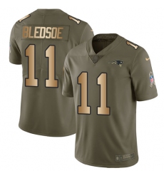 Men's Nike New England Patriots #11 Drew Bledsoe Limited Olive/Gold 2017 Salute to Service NFL Jersey