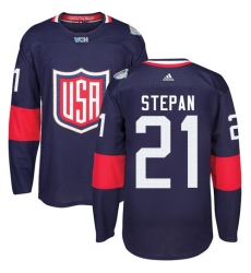 Men's Adidas Team USA #21 Derek Stepan Premier Navy Blue Away 2016 World Cup Ice Hockey Jersey