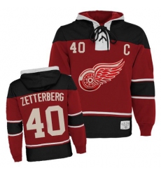 Youth Old Time Hockey Detroit Red Wings #40 Henrik Zetterberg Authentic Red Sawyer Hooded Sweatshirt NHL Jersey