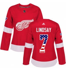 Women's Adidas Detroit Red Wings #7 Ted Lindsay Authentic Red USA Flag Fashion NHL Jersey