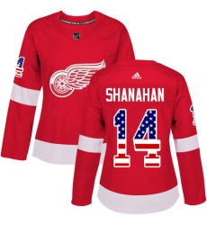 Women's Adidas Detroit Red Wings #14 Brendan Shanahan Authentic Red USA Flag Fashion NHL Jersey