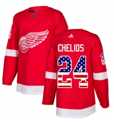 Men's Adidas Detroit Red Wings #24 Chris Chelios Authentic Red USA Flag Fashion NHL Jersey