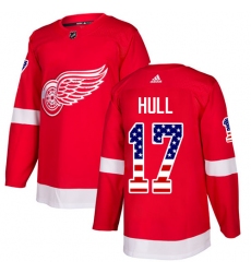 Men's Adidas Detroit Red Wings #17 Brett Hull Authentic Red USA Flag Fashion NHL Jersey