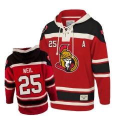 Men's Old Time Hockey Ottawa Senators #25 Chris Neil Authentic Red Sawyer Hooded Sweatshirt NHL Jersey