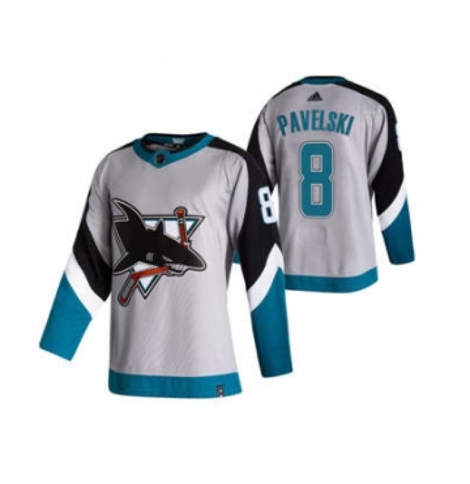 Men's San Jose Sharks #8 Joe Pavelski Grey 2020-21 Reverse Retro Alternate Hockey Jersey
