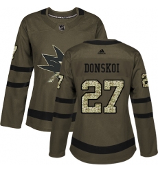 Women's Adidas San Jose Sharks #27 Joonas Donskoi Authentic Green Salute to Service NHL Jersey