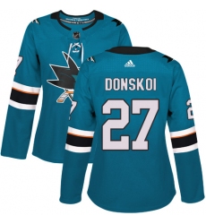 Women's Adidas San Jose Sharks #27 Joonas Donskoi Premier Teal Green Home NHL Jersey