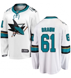 Men's San Jose Sharks #61 Justin Braun Fanatics Branded White Away Breakaway NHL Jersey