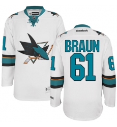 Women's Reebok San Jose Sharks #61 Justin Braun Authentic White Away NHL Jersey