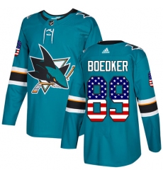 Youth Adidas San Jose Sharks #89 Mikkel Boedker Authentic Teal Green USA Flag Fashion NHL Jersey