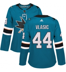 Women's Adidas San Jose Sharks #44 Marc-Edouard Vlasic Authentic Teal Green Home NHL Jersey