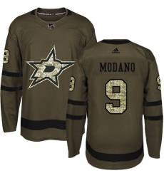 Men's Adidas Dallas Stars #9 Mike Modano Authentic Green Salute to Service NHL Jersey