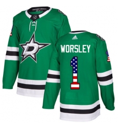 Men's Adidas Dallas Stars #1 Gump Worsley Authentic Green USA Flag Fashion NHL Jersey