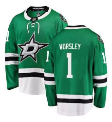 Youth Dallas Stars #1 Gump Worsley Authentic Green Home Fanatics Branded Breakaway NHL Jersey