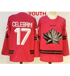 Youth Canada Hockey #17 Macklin Celebrini Red 2026 Olympics Stitched Jersey