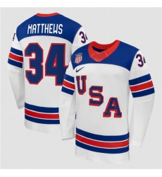 Men's USA #34 Auston Matthews White 2026 Stitched Jersey