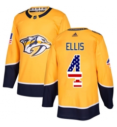 Youth Adidas Nashville Predators #4 Ryan Ellis Authentic Gold USA Flag Fashion NHL Jersey