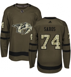 Youth Adidas Nashville Predators #74 Juuse Saros Authentic Green Salute to Service NHL Jersey