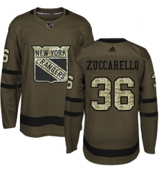 Youth Adidas New York Rangers #36 Mats Zuccarello Premier Green Salute to Service NHL Jersey