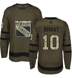 Men's Adidas New York Rangers #10 Ron Duguay Authentic Green Salute to Service NHL Jersey
