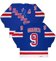 Men's CCM New York Rangers #9 Adam Graves Authentic Royal Blue New Throwback NHL Jersey