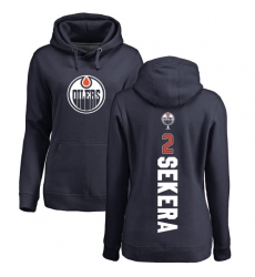 NHL Women's Adidas Edmonton Oilers #2 Andrej Sekera Navy Blue Backer Pullover Hoodie