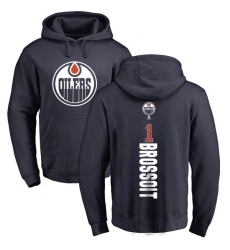 NHL Adidas Edmonton Oilers #1 Laurent Brossoit Navy Blue Backer Pullover Hoodie