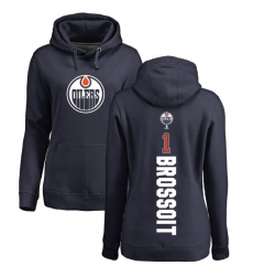 NHL Women's Adidas Edmonton Oilers #1 Laurent Brossoit Navy Blue Backer Pullover Hoodie
