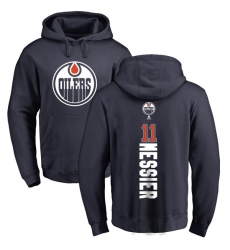 NHL Adidas Edmonton Oilers #11 Mark Messier Navy Blue Backer Pullover Hoodie