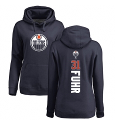 NHL Women's Adidas Edmonton Oilers #31 Grant Fuhr Navy Blue Backer Pullover Hoodie