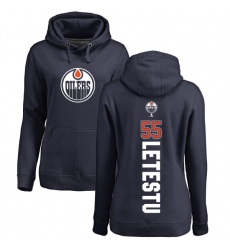 NHL Women's Adidas Edmonton Oilers #55 Mark Letestu Navy Blue Backer Pullover Hoodie
