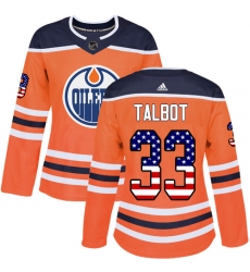 Women's Adidas Edmonton Oilers #33 Cam Talbot Authentic Orange USA Flag Fashion NHL Jersey