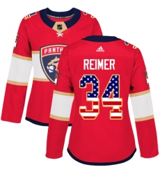 Women's Adidas Florida Panthers #34 James Reimer Authentic Red USA Flag Fashion NHL Jersey