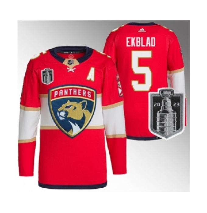Men's Florida Panthers #5 Aaron Ekblad Red 2023 Stanley Cup Final Stitched Jersey