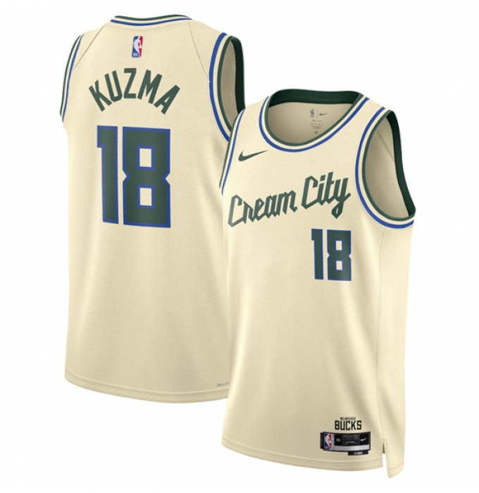 Men's Milwaukee Bucks #18 Kyle Kuzma Cream 2025-26 City Edition Swingman Stitched Basketball Jersey